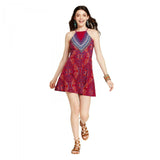 Xhilaration Women's Printed Sleeveless Fit and Flare Dress Wine XS