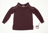 Knox Rose Women's Embellished Cold Shoulder Sweatshirt Burgundy