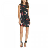 DKNY Women's Floral Print Sleeveless Ruched Sheath Dress