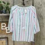 Lemon Way Women's Tie Tassel Front Embroidered Peasant Blouse