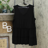 Nina Leonard Women's Sleeveless V Neck Tiered Tunic Top Black XL