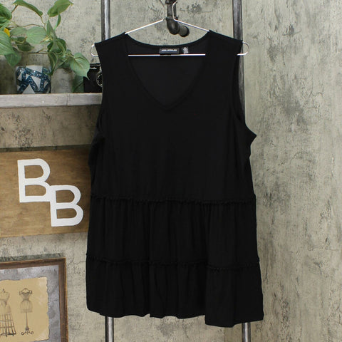 Nina Leonard Women's Sleeveless V Neck Tiered Tunic Top Black XL