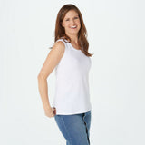 Denim & Co. Women's Scoop Neck Tank Top with Twisted Back White Large