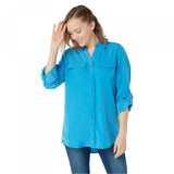 Denim & Co. Women's Roll Tab Sleeve Button Front Soft Utility Tunic Blouse