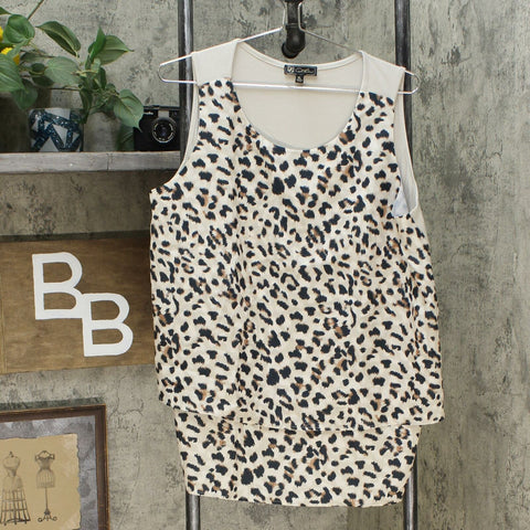 DG2 by Diane Gilman Women's Printed Media Easy Tank Top Neutral Leopard XL