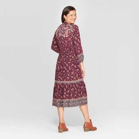 knox rose long dress Knox Rose Maxi Dress Size XXL Long Sleeve Rust Floral Slit Front Tie Waist