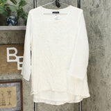 Slinky Brand 3/4-Sleeve Embroidered Sequin Tunic Blouse Ivory Large