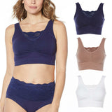 Rhonda Shear 3 Pack Cotton Blend Ahh Bras With Lace Inset Blue Multi XL