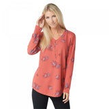 Denim & Co. Women's V-Neck Printed Waffle Knit Henley Shirt