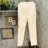 DG2 by Diane Gilman Classic Stretch Floral Applique Skinny Jeans 6 Tall Cream