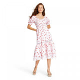 Private Label Women's Cosette Smocked Puff Sleeve Dress White / Pink M