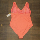 Kona Sol Women's Plus Size V-Neck High Leg One Piece Swimsuit Peach 14W