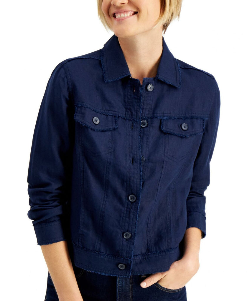 Charter Club Women's Printed Woven Button-up shirt, Intrepid Blue