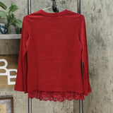 DG2 by Diane Gilman Women's Bell Sleeve Top With Lace Trim Red XS