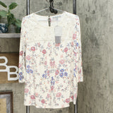 Daniel Rainn Women's Plus Size Knit Lace Yoke 3/4 Sleeve Top