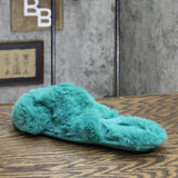 Stars Above Womens Paris Crossband Faux Fur Slippers Blue Green 9-10