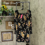 Xhilaration Women's Floral Print Long Sleeve Square Neck Smocked Top Mini Dress