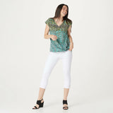 NWT Belle By Kim Gravel Womens Woven Abstract Print Top W/ Front Knot. A355041 M