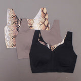 Rhonda Shear 3 Pack Body Bras With Removable Pads Mocha/ Snake/ Black 1X