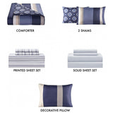 Fairfield Square Collection Reversible 12-Piece Full Comforter Set Navy Blue