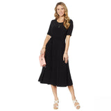 Nina Leonard Womens Nicole Belted Midi Dress With Godet Detail Black Medium