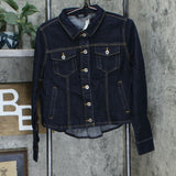 Du Jour Women's Denim Jacket With Ruffle Back Detail