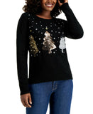 Karen Scott Petite Crew Neck Embellished Christmas Sweater