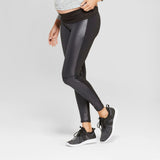 Isabel Maternity Faux Front Leather Active Leggings with Crossover Panel