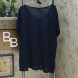 DG2 by Diane Gilman Burnout Printed And Embellished Top Navy Butterfly Plus 2X