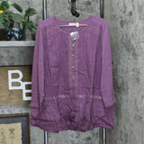 LOGO by Lori Goldstein Lavish Button-Front Woven Top With Knit Sleeves