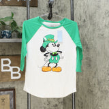 Disney Women's St. Patrick's Day Mickey Mouse Raglan 3/4 Sleeve Graphic T-Shirt