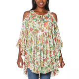 DG2 by Diane Gilman Women's Printed Ruffle Poncho Blouse