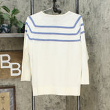 Nautica Women's Lightweight 3/4 Sleeve Striped Sweater Ivory / Blue Large