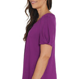 H by Halston Women's Knit Crepe Scoop Neck Twist Sleeve Top