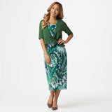 Denim & Co. Printed Jersey Sleeveless Midi Dress With Shrug