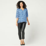 H by Halston Women's 3/4-Sleeve Split Neck Blouse With Ladder Stitch