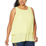 DG2 by Diane Gilman Women's Plus Size Front Pleated Mixed Media Tank Top