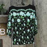 Bob Mackie Women's Rose Trellis Print Knit Top Black XXS