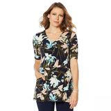 Nina Leonard Printed Miracle Matte Jersey Tunic With Pockets Navy Medium