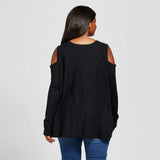 Ava & Viv Women's Cold Shoulder Pullover Sweater Black 2X