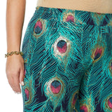 IMAN Women's Petite Global Chic Luxury Resort Peacock Print Palazzo Pants