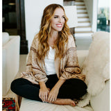 Rachel Hollis Women's Open Front Floral Kimono With Crochet Trim