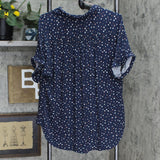 Universal Thread Floral Print Short Sleeve Button-Down Camp Shirt Navy Blue L