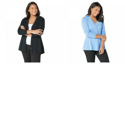 Isaac Mizrahi Live! Women's Embellished V-Neck Button Front Cardigan