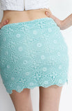 Marineblu Women's Junior Fit Aqua Crochet Lace Mini Skirt With Rhinestones