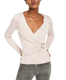 INC International Concepts Women's Metallic V-Neck Buckle Sweater