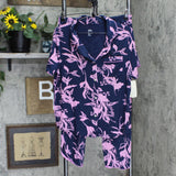 Stars Above Women's Soft Floral Print Notch Collar Cropped Pajama Set Blue M