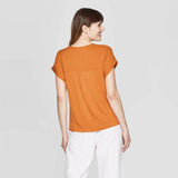 A New Day Women's Short Sleeve V-Neck Knit and Woven Top Blouse