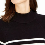 Charter Club Women's Petite Pleat Back Striped Mock Neck Sweater