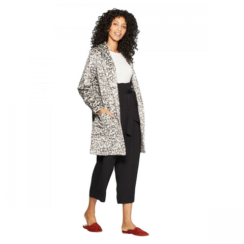 A New Day Women's Leopard Print Casual Fit Long Sleeve Fleece Cardigan